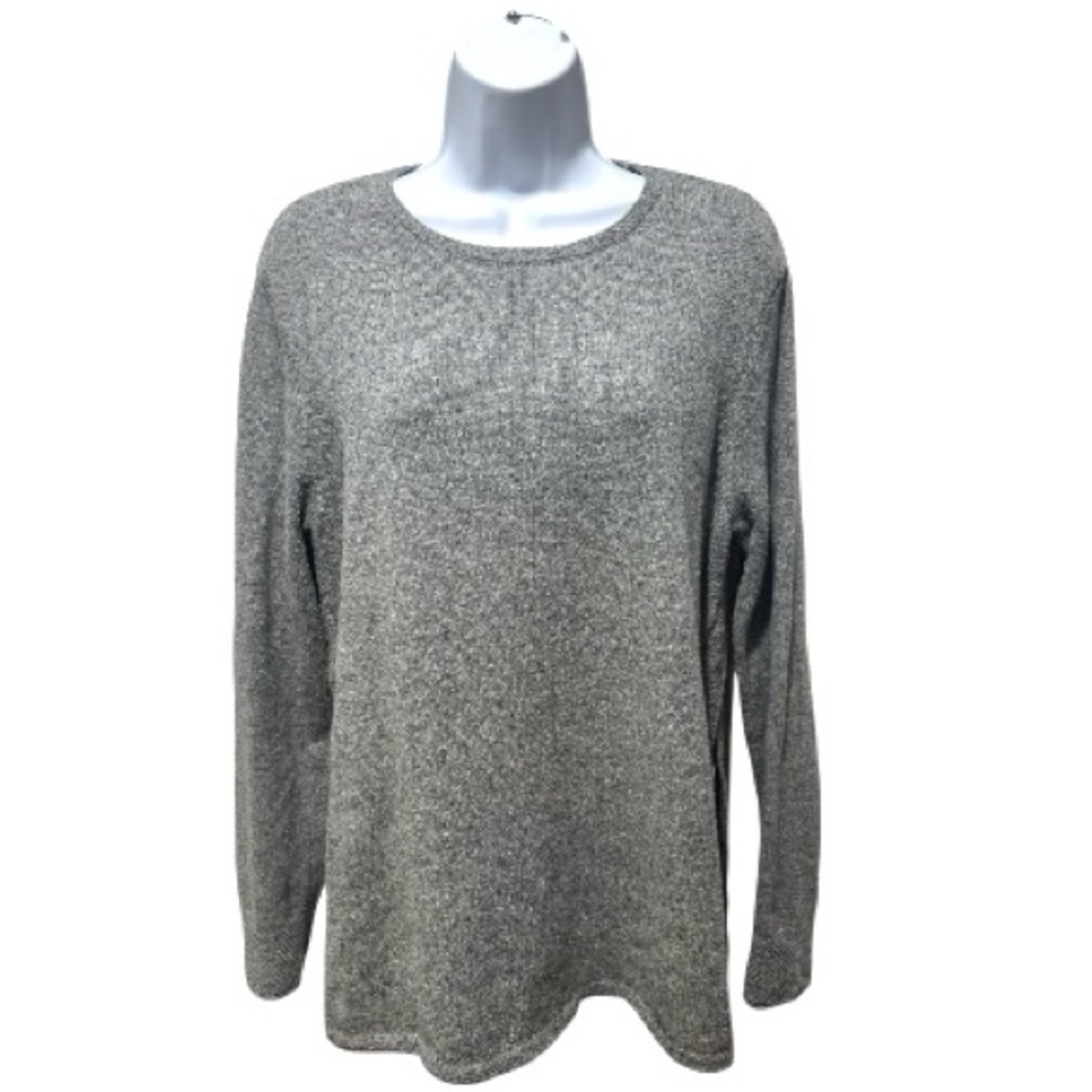 J.Jill Women’s Gray Sweater M | Silk Blend | Pinstripe Side Insets | Soft Knit